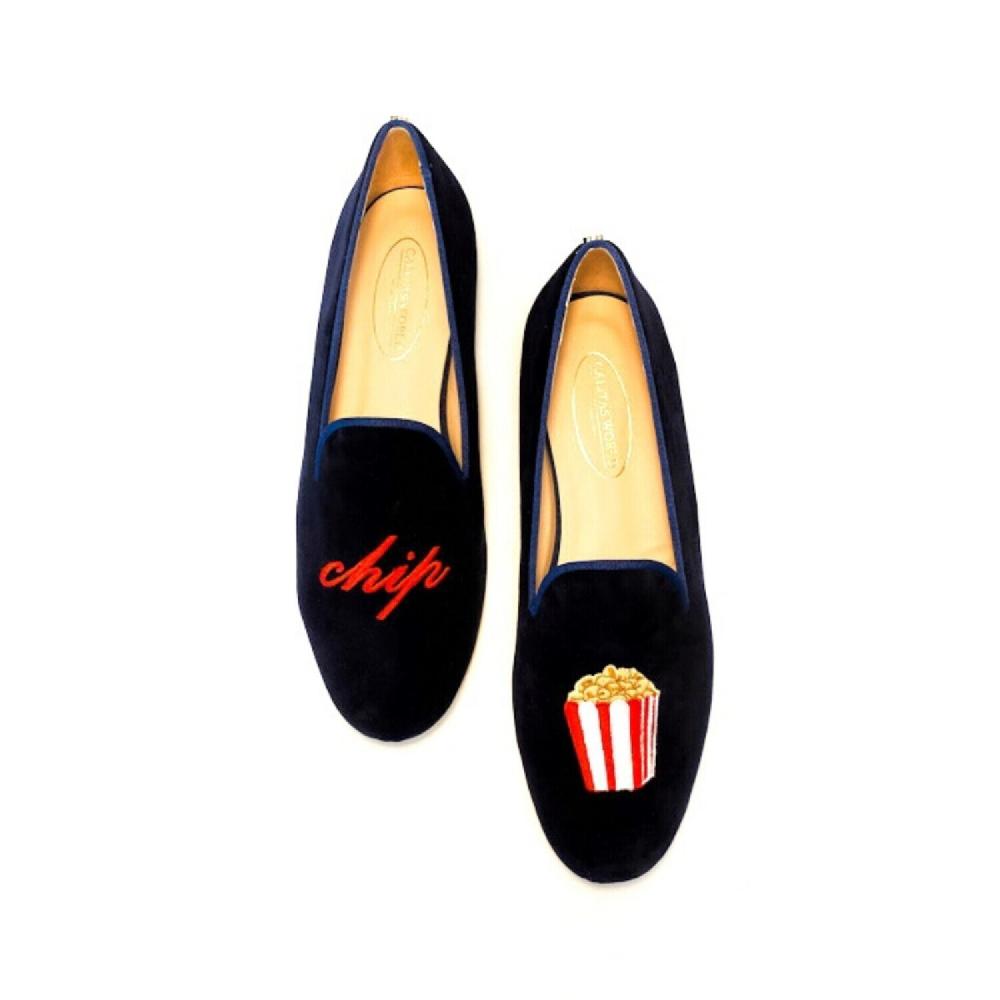 Calita Shoes LOAFERS MEN NAVY 9CO VELVET R22 NAME IN RED (MAX 4 LETTERS) OR INITIALS