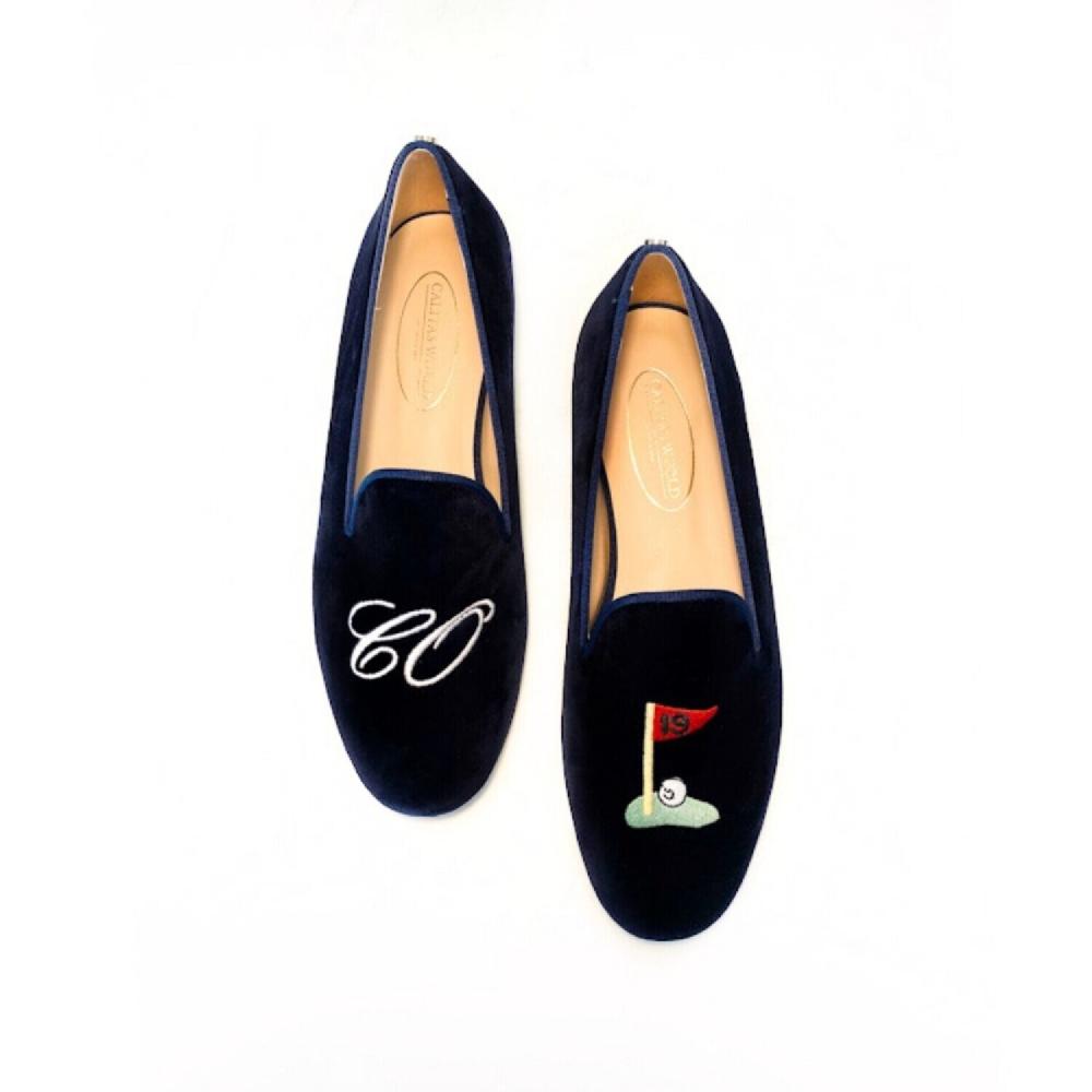Calita Shoes LOAFERS MEN NAVY 9CO VELVET R22 SILVER INITIALS AND HOLE 19