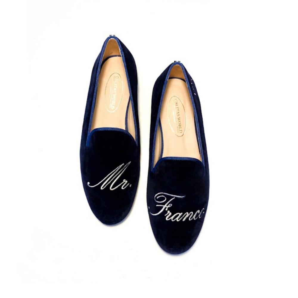 Calita Shoes LOAFERS MEN NAVY 9CO VELVET R22 PERSONALIZED WITH YOUR NAME. EXAMPLE MR. FRANCO