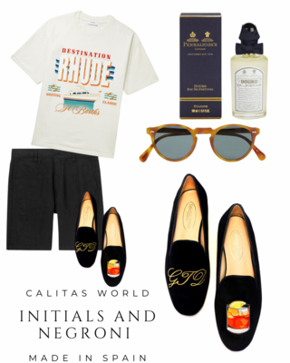 Calita Shoes ​LOAFERS MEN BLACK VELVET NEGRONI AND INITIALS Superdescuento