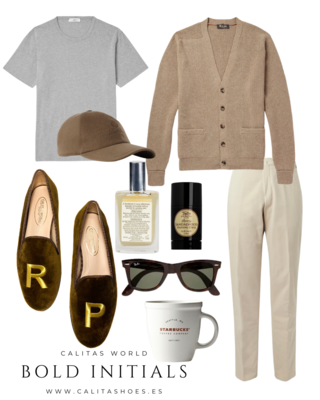 Calita Shoes ​LOAFERS MEN VELVET BOLD INITIALS IN GOLD Limitado a 3 días