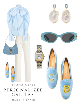 Calita Shoes ​LOAFERS LIGHT BLUE 07TX VELVET WITH GOLD OR SILVER INITIALS (BOLD) Descuento por venta flash