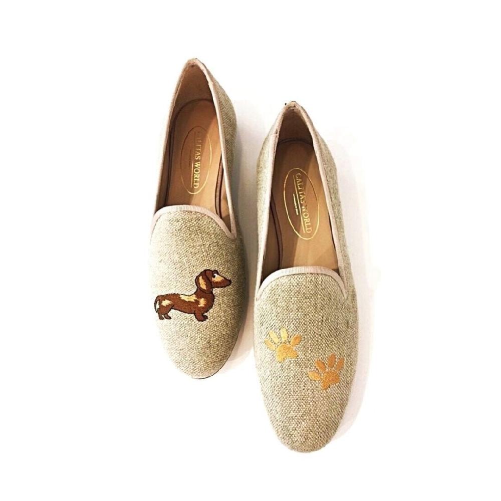 Calita Shoes ​LOAFERS NATURAL LINEN TECKEL AND FOOTPRINTS En línea
