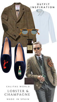 Calita Shoes ​LOAFERS MEN NAVY 9CO VELVET R22 LOBSTER AND CHAMPAGNE BOTTLE Ofertas