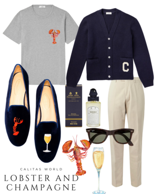 Calita Shoes ​LOAFERS MEN NAVY 9CO VELVET R22 LOBSTER AND CHAMPAGNE GLASS Venta caliente