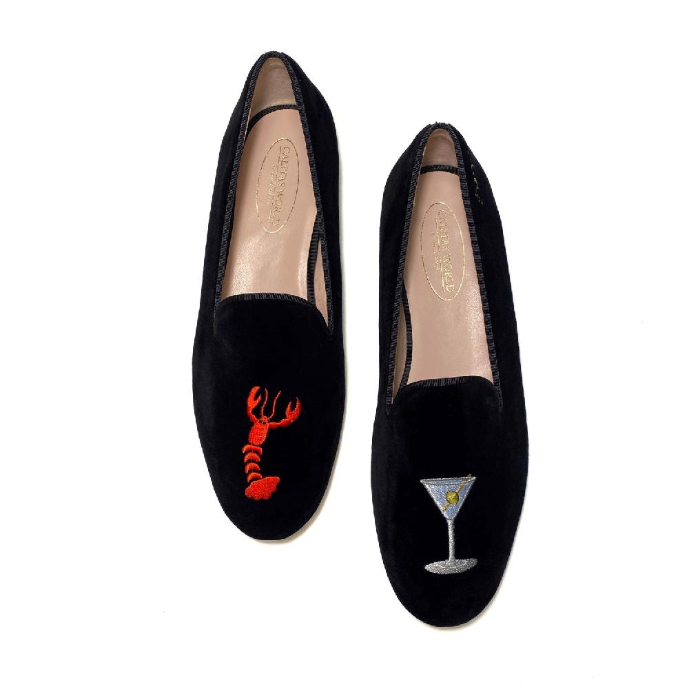 Calita Shoes ​LOAFERS MEN BLACK VELVET LOBSTER AND MARTINI Tienda
