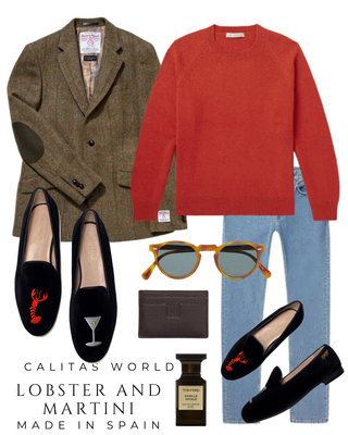 Calita Shoes ​LOAFERS MEN BLACK VELVET LOBSTER AND MARTINI Tienda