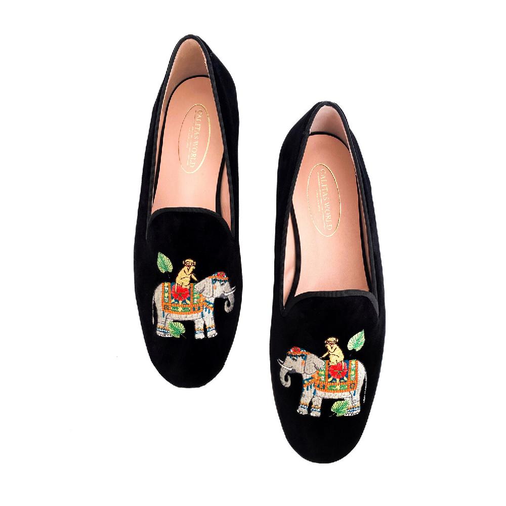 Calita Shoes ​LOAFERS MEN BLACK VELVET THAI ELEPHANT