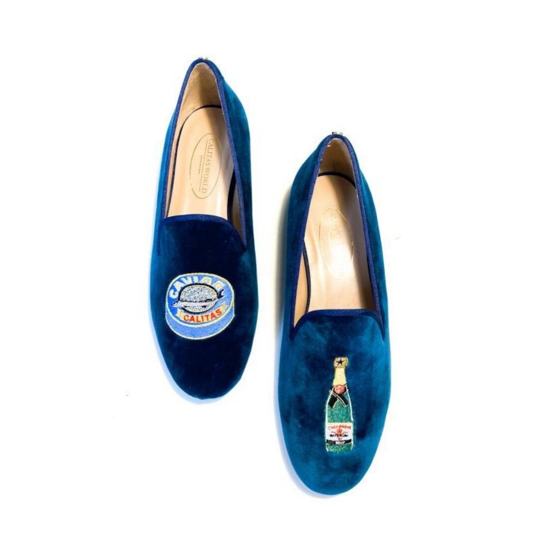 Calita Shoes LOAFERS HOMBRE TERCIOPELO AZUL PETROLEO TX CAVIAR AND CHAMPAGNE