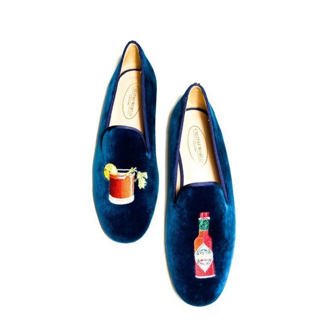 Calita Shoes LOAFERS MEN PETROLEUM BLUE TX VELVET BLOODY MARY AND HOT SAUCE