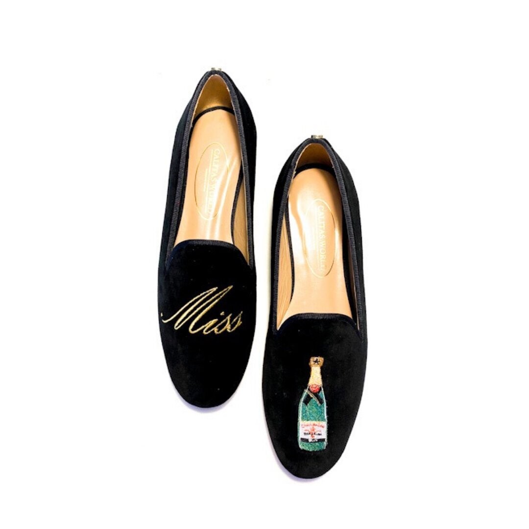 Calita Shoes LOAFERS BLACK VELVET MISS CHAMPAGNE Libre de impuestos