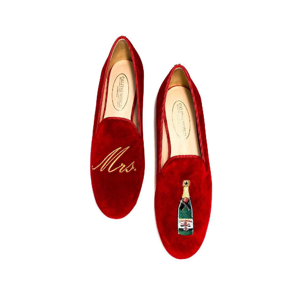 Calita Shoes ​LOAFERS RED 1ACO VELVET MRS CHAMPAGNE Última moda