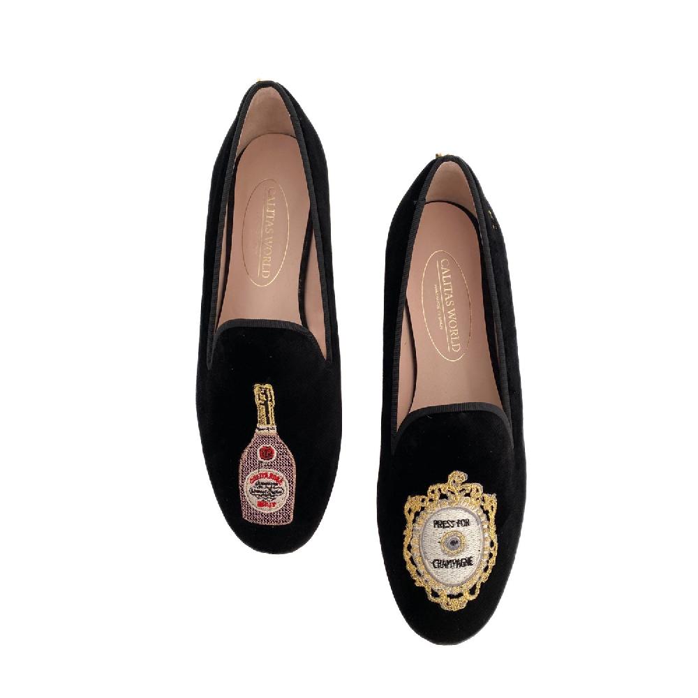 Calita Shoes ​LOAFERS BLACK VELVET PRESS FOR CHAMPAGNE Ofertas de temporada