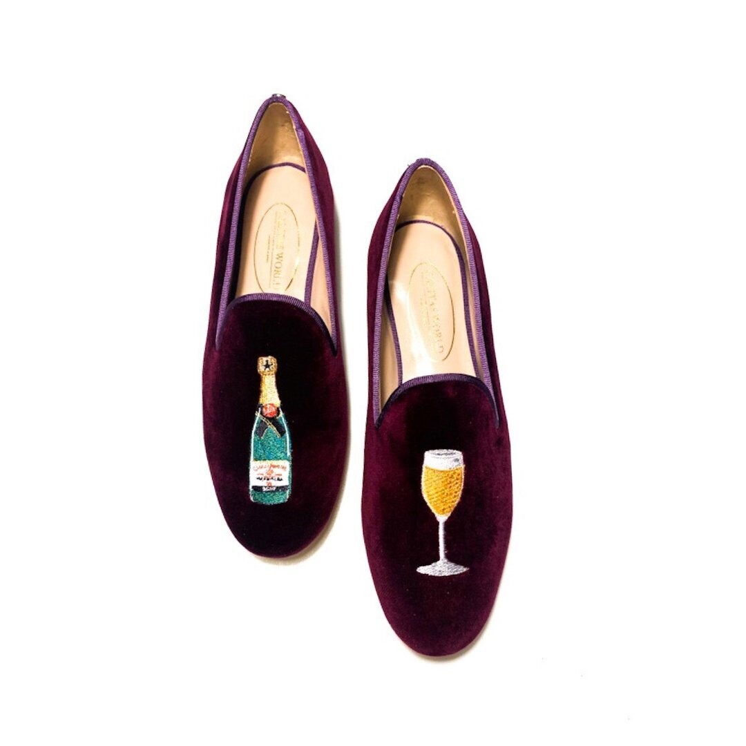 Calita Shoes ​LOAFERS WINE 110TX VELVET R53 CHAMPAGNE AND CHAMPAGNE GLASS Ofertas especiales