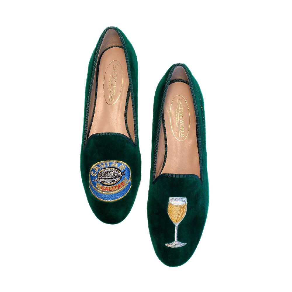 Calita Shoes LOAFERS GREEN 66TX VELVET CAVIAR AND CHAMPAGNE GLASS Rebajas de fin de temporada