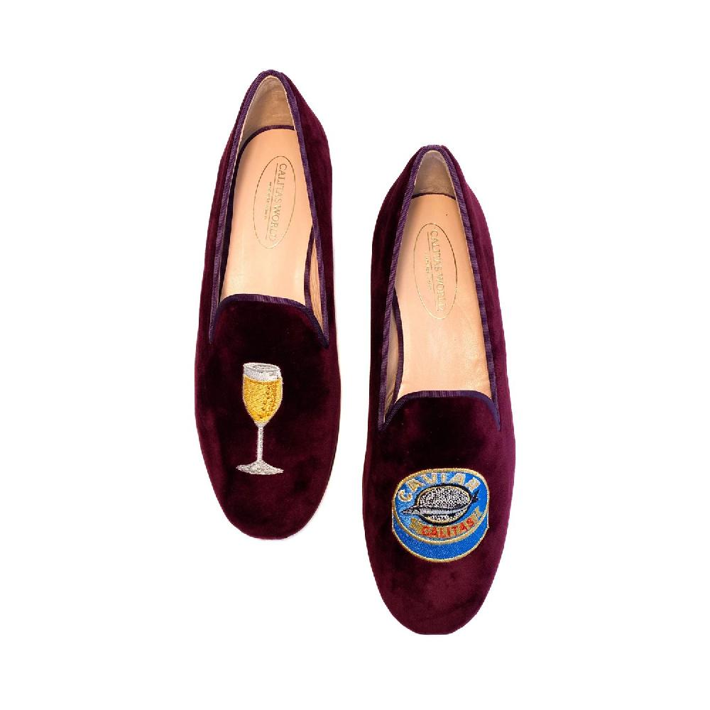 Calita Shoes LOAFERS WINE TX VELVET CAVIAR AND GLASS OF CHAMPAGNE Precio ultrabajo