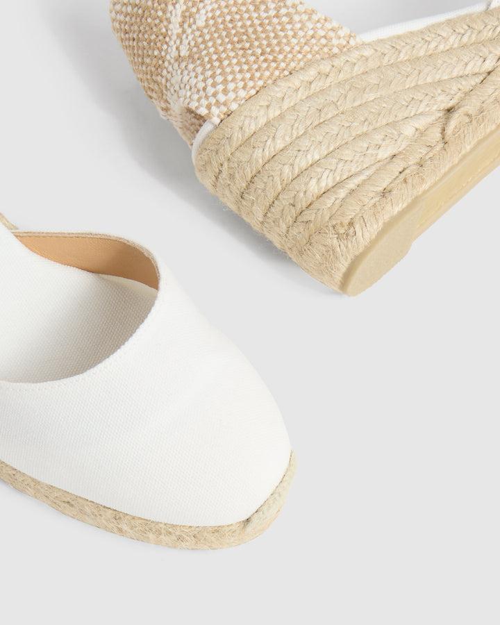 Castañer CASTAÑER | Alpargatas Carol en algodón orgánico cierre lateral de pulsera con hebilla metálica y cuña de 7cm. – Castañer Grandes ahorros