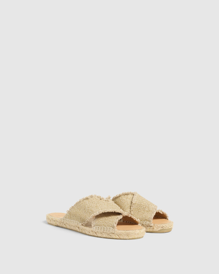 Castañer CASTAÑER SANDALIAS PLANAS PALMERA ORO CLARO MUJER – Castañer