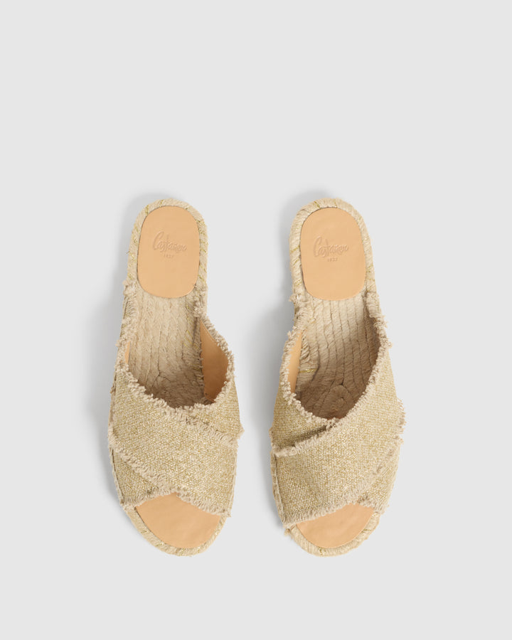 Castañer CASTAÑER SANDALIAS PLANAS PALMERA ORO CLARO MUJER – Castañer Venta caliente