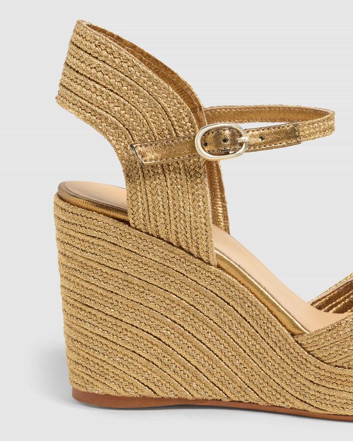 Castañer CASTAÑER | Alpargatas Carolyn en acabado trenzado metalizado cierre lateral de pulsera con hebilla metálica y cuña de 9cm. – Castañer Gran oferta