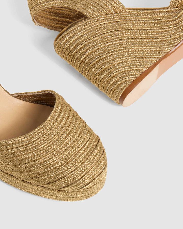 Castañer CASTAÑER | Alpargatas Carolyn en acabado trenzado metalizado cierre lateral de pulsera con hebilla metálica y cuña de 9cm. – Castañer Gran oferta