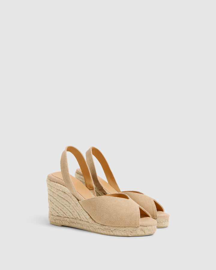 Castañer CASTAÑER | Sandalias Brisa en algodón orgánico acabado lavado y cuña de 9cm. – Castañer