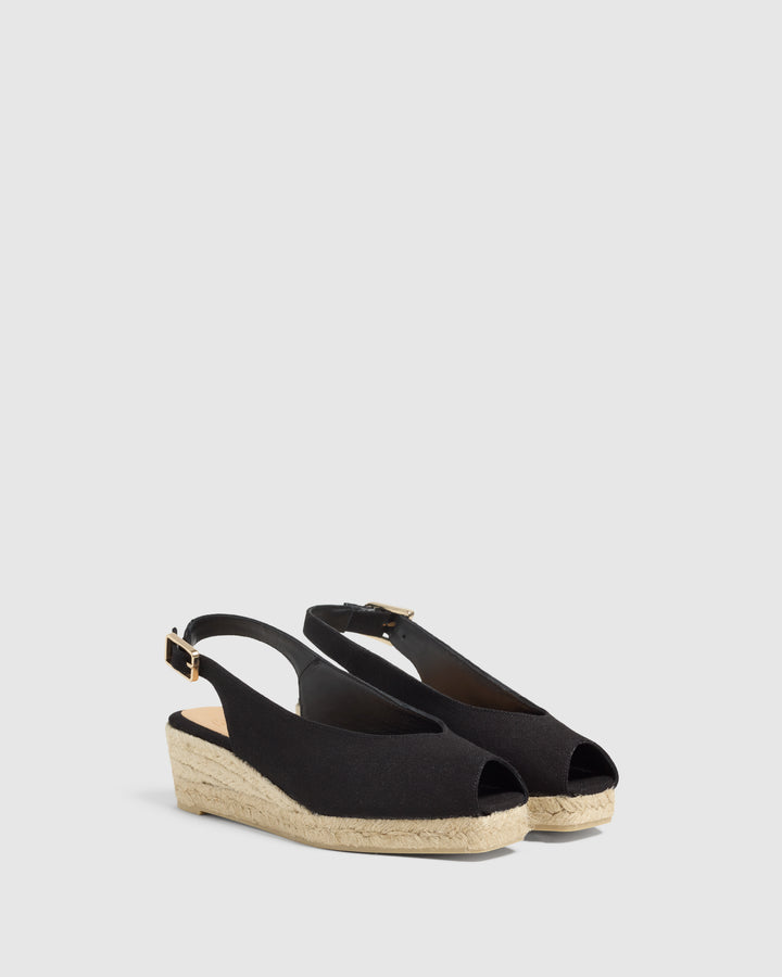 Castañer CASTAÑER SANDALIAS CUÑA DOSALIA NEGRO MUJER – Castañer