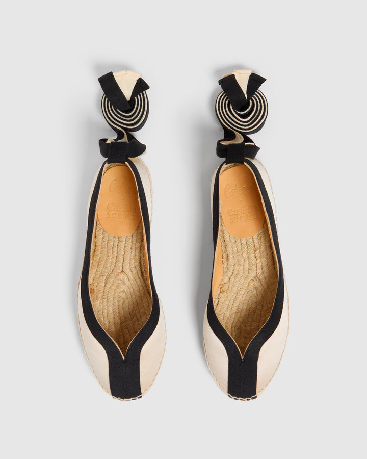 Castañer Alpargata Bailarina Champagne/Negro Plana Mujer | Castañer Tienda