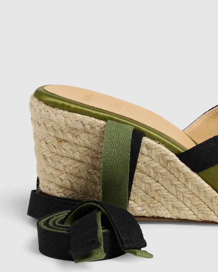 Castañer Alpargata Sandalia Verde/Negro Cuña Mujer | Castañer Outlet