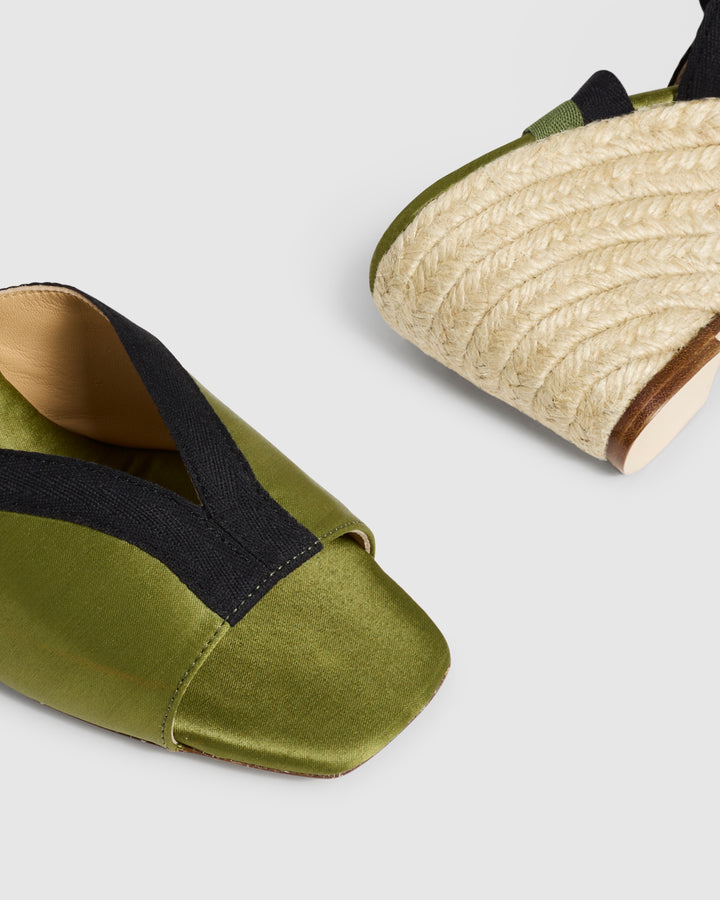 Castañer Alpargata Sandalia Verde/Negro Cuña Mujer | Castañer Outlet