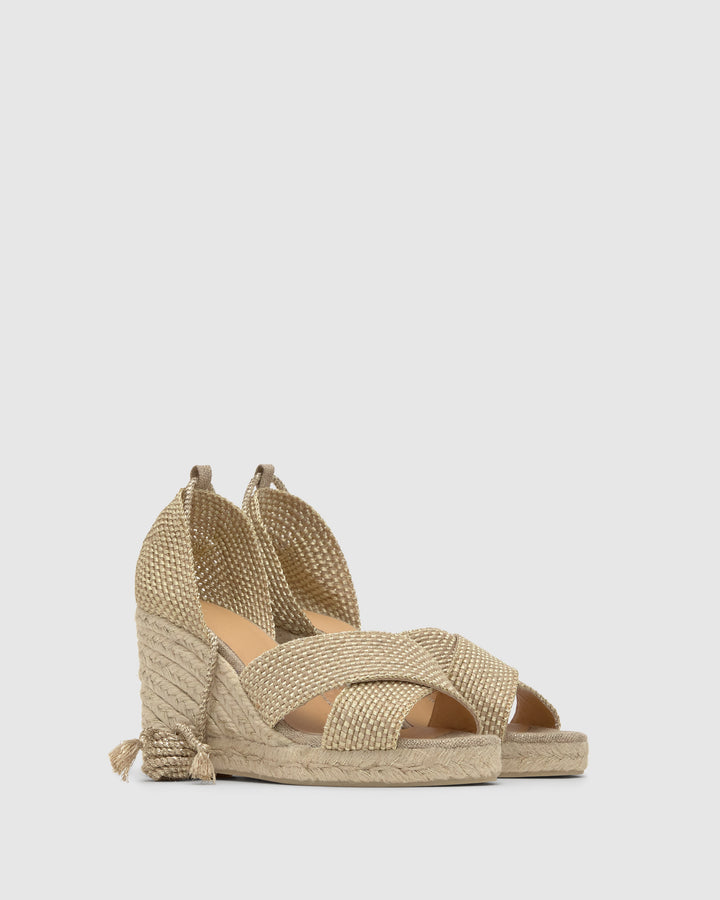 Castañer Alpargata de Mujer estilo Sandalia con Cuña de 9cm de altura | Castañer
