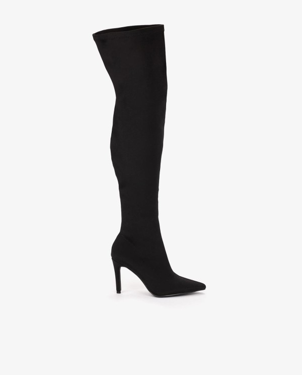 Cuplé MAXI BOTA NEGRA DE LICRA STRETCH CON TACÓN DE AGUJA