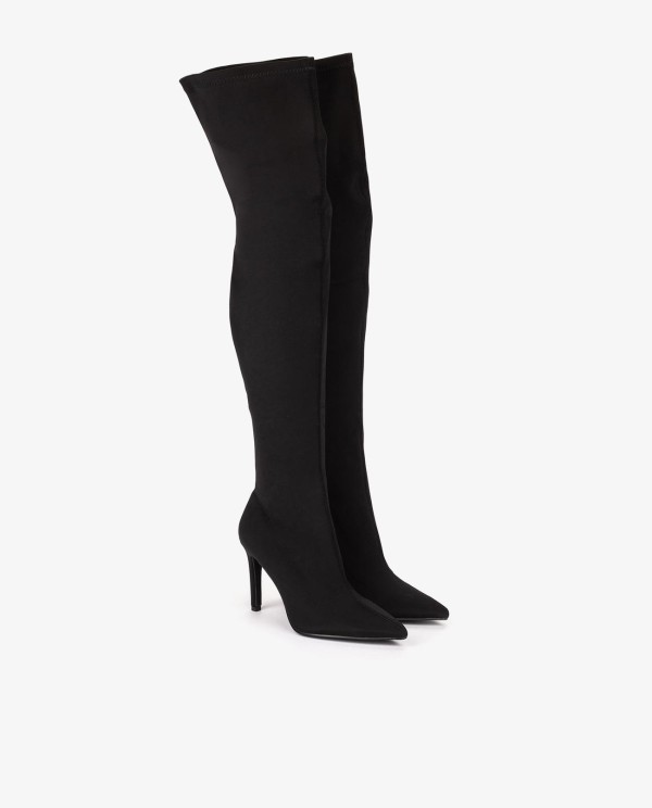Cuplé MAXI BOTA NEGRA DE LICRA STRETCH CON TACÓN DE AGUJA Liquidación