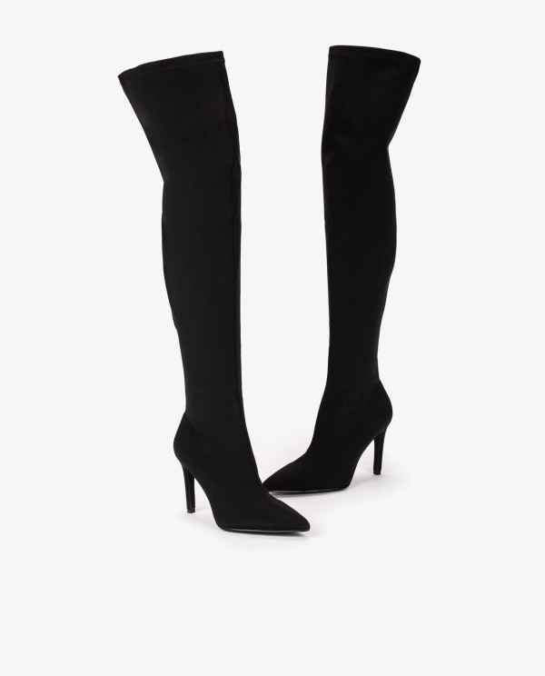 Cuplé MAXI BOTA NEGRA DE LICRA STRETCH CON TACÓN DE AGUJA Liquidación