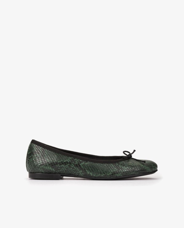 Cuplé BAILARINA VERDE DE TECNOPIEL CON ESTAMPADO SERPIENTE Y LAZO DECORATIVO