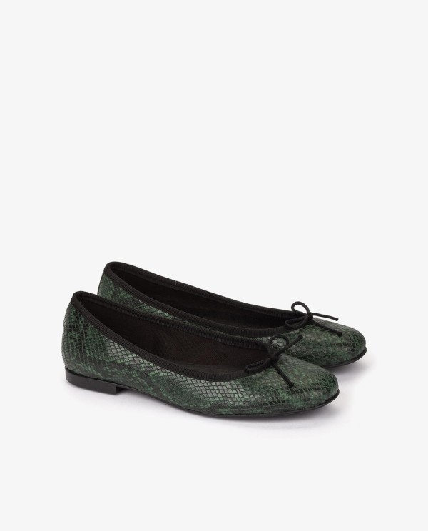 Cuplé BAILARINA VERDE DE TECNOPIEL CON ESTAMPADO SERPIENTE Y LAZO DECORATIVO Descuento por venta flash