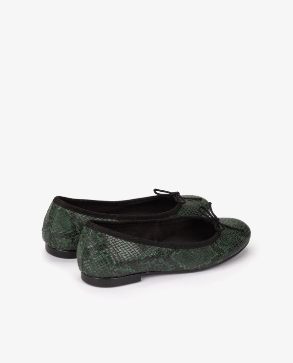 Cuplé BAILARINA VERDE DE TECNOPIEL CON ESTAMPADO SERPIENTE Y LAZO DECORATIVO Descuento por venta flash