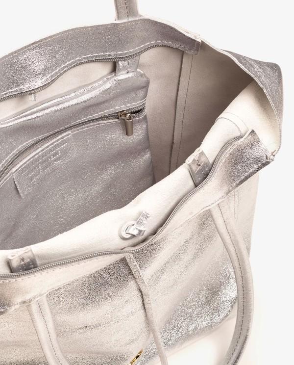 Cuplé SHOPPER VERTICAL PIEL PLATA Venta caliente