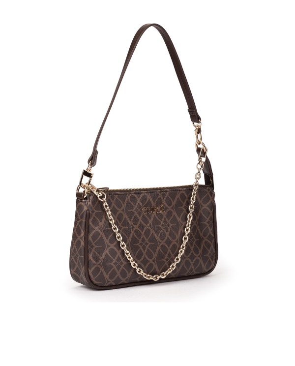 Cuplé BOLSO DE HOMBRO MARRÓN DE TECNOPIEL CON LOGO Y CADENA DORADA Tienda
