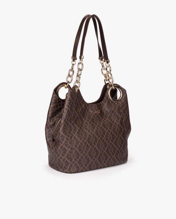 Cuplé MAXI SHOPPER MONOGRAM DE TECNOPIEL MARRÓN CON CADENA DORADA Tienda