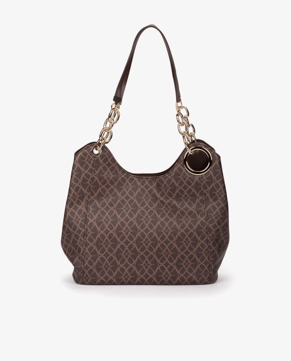 Cuplé MAXI SHOPPER MONOGRAM DE TECNOPIEL MARRÓN CON CADENA DORADA Tienda