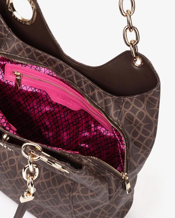 Cuplé MAXI SHOPPER MONOGRAM DE TECNOPIEL MARRÓN CON CADENA DORADA Tienda