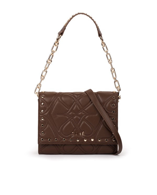 Cuplé BOLSO DE HOMBRO MARRÓN ACOLCHADO CON CADENA Y TACHUELAS DORADA
