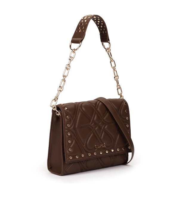 Cuplé BOLSO DE HOMBRO MARRÓN ACOLCHADO CON CADENA Y TACHUELAS DORADA Mejor oferta