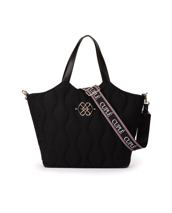 Cuplé SHOPPER ACOLCHADO DE NYLON NEGRO CON LOGO DORADO Y CORREA AJUSTABLE Rebajas online