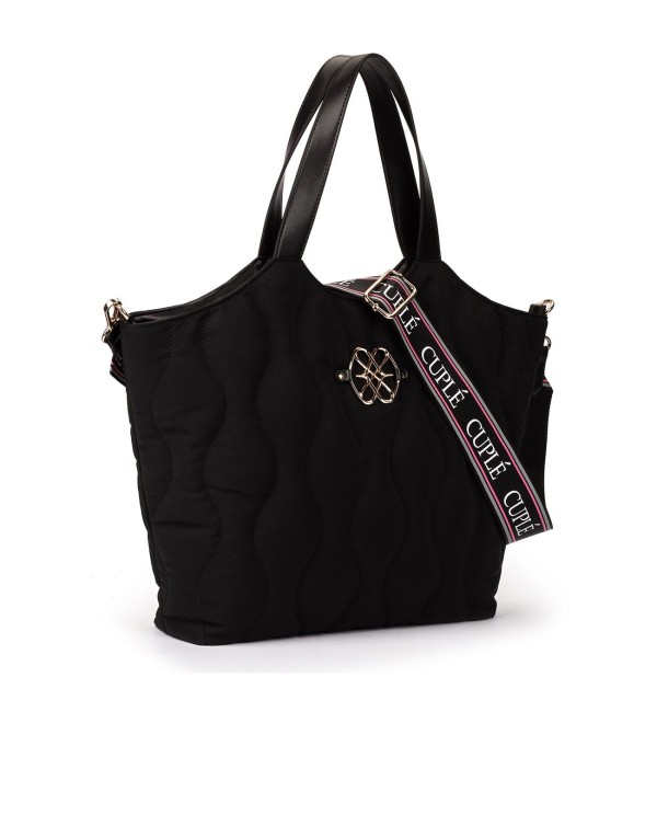 Cuplé SHOPPER ACOLCHADO DE NYLON NEGRO CON LOGO DORADO Y CORREA AJUSTABLE Rebajas online