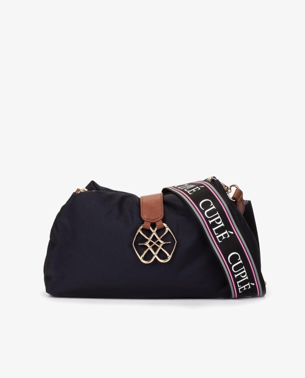 Cuplé BANDOLERA DE NYLON AZUL MARINO CON LOGO DORADO Y CORREA AJUSTABLE