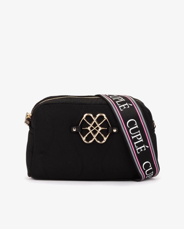 Cuplé BANDOLERA ACOLCHADA DE NYLON NEGRO CON LOGO DORADO Envío gratis