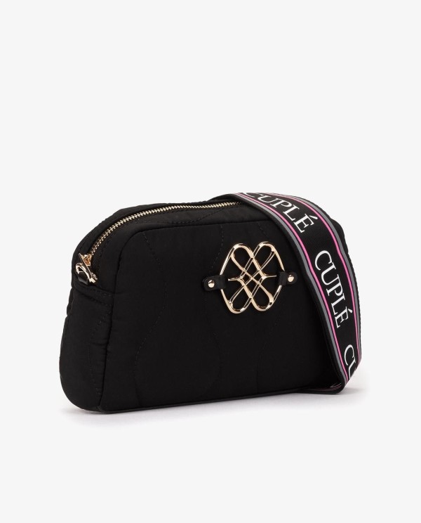 Cuplé BANDOLERA ACOLCHADA DE NYLON NEGRO CON LOGO DORADO Envío gratis