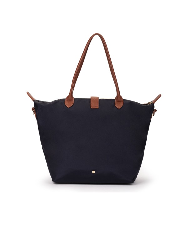 Cuplé SHOPPER DE NYLON AZUL MARINO CON ASAS CONTRASTANTES Y LOGO DORADO Oferta especial